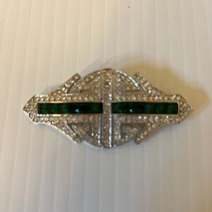 Elegant Silver and Green Brooch